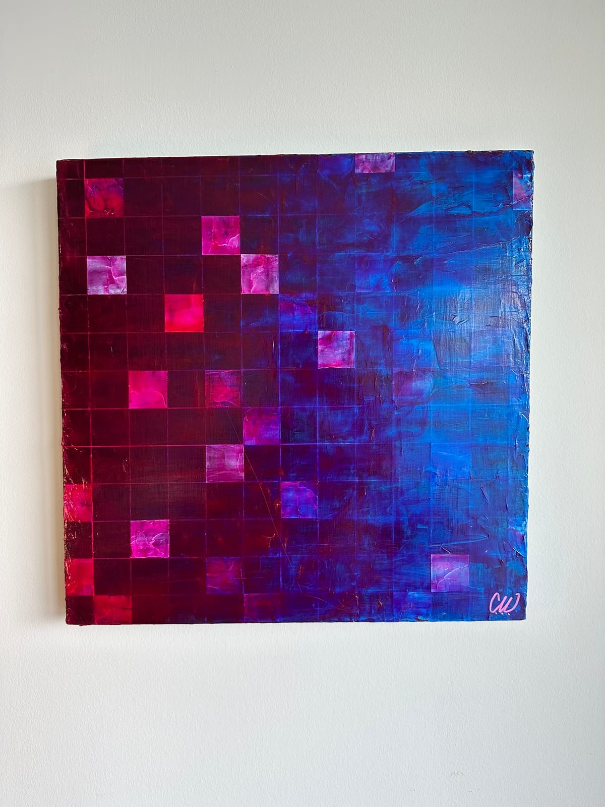 Cesare Venegoni - Staring Thru The Screen - imcvv - Acrylic - Painting - Blue - Red