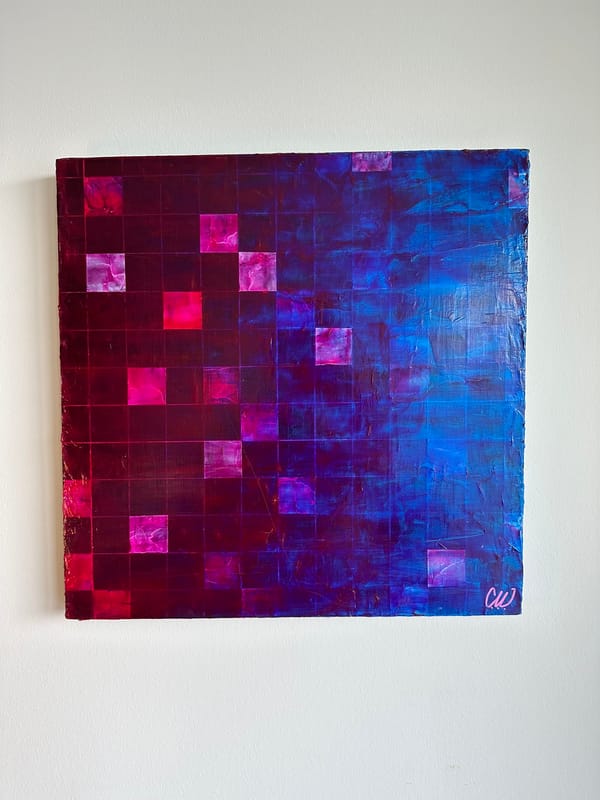 Cesare Venegoni - Staring Thru The Screen - imcvv - Acrylic - Painting - Blue - Red 